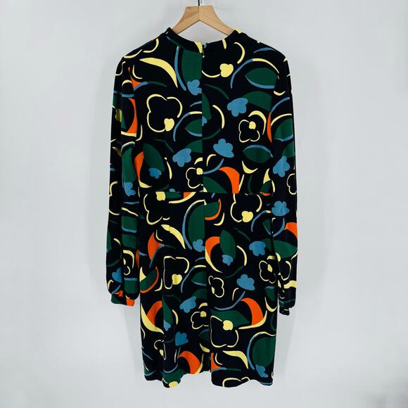 Boden Abstract Print Stand Neck Long Puff Sleeve Dress Knee Length Size 14R - Picture 3 of 10